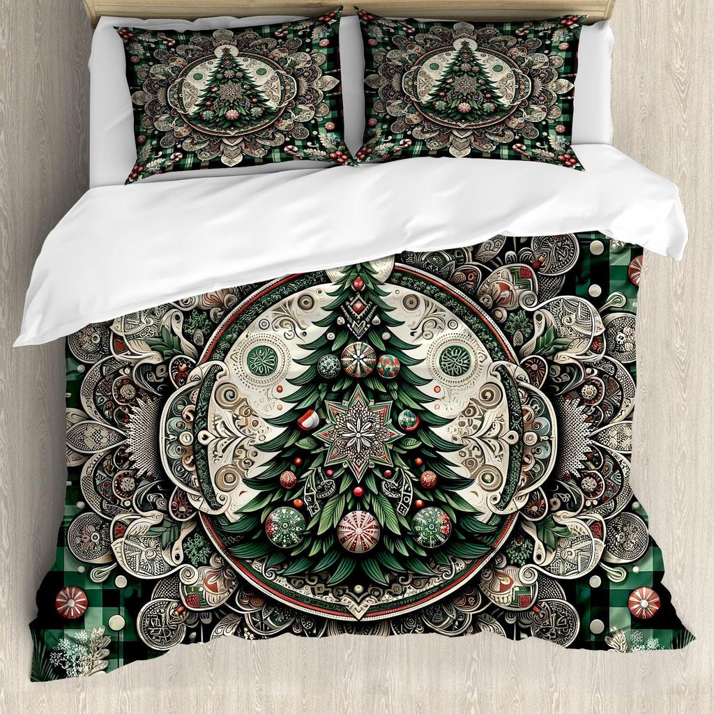 Christmas Style Snowflake Dot Pattern Three-piece Quilt Cover 3D Digital Printing Bedding Set Retro Bed Cover
