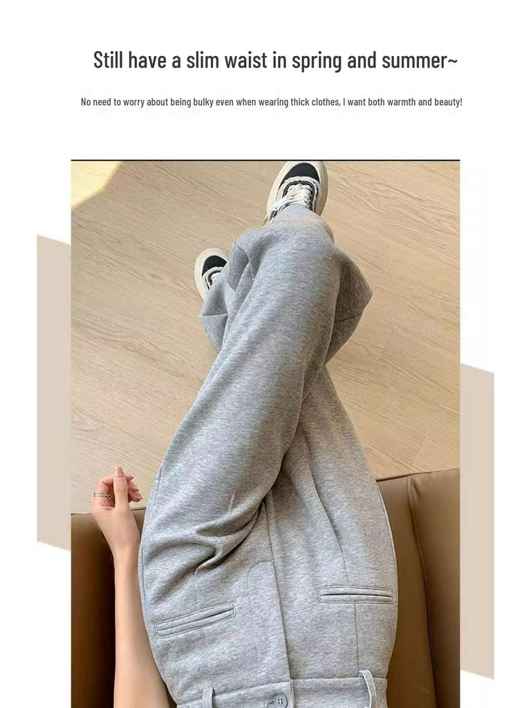 High-End Wide-Leg Knit Pants: Faux Pocket, Slimming, High Waist, Petite Fit for Women - Perfect for Autumn and Spring