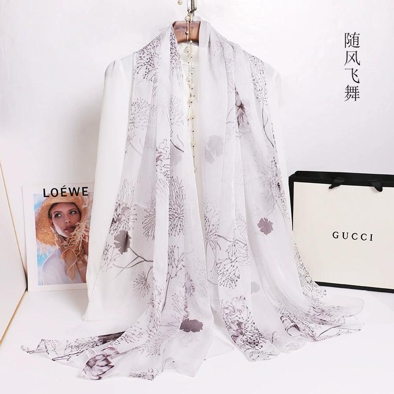 Spring Summer 100% Silk Scarf Shawl Hijab Wrap Women Long Thin Flower Beach Scarves 180*110cm