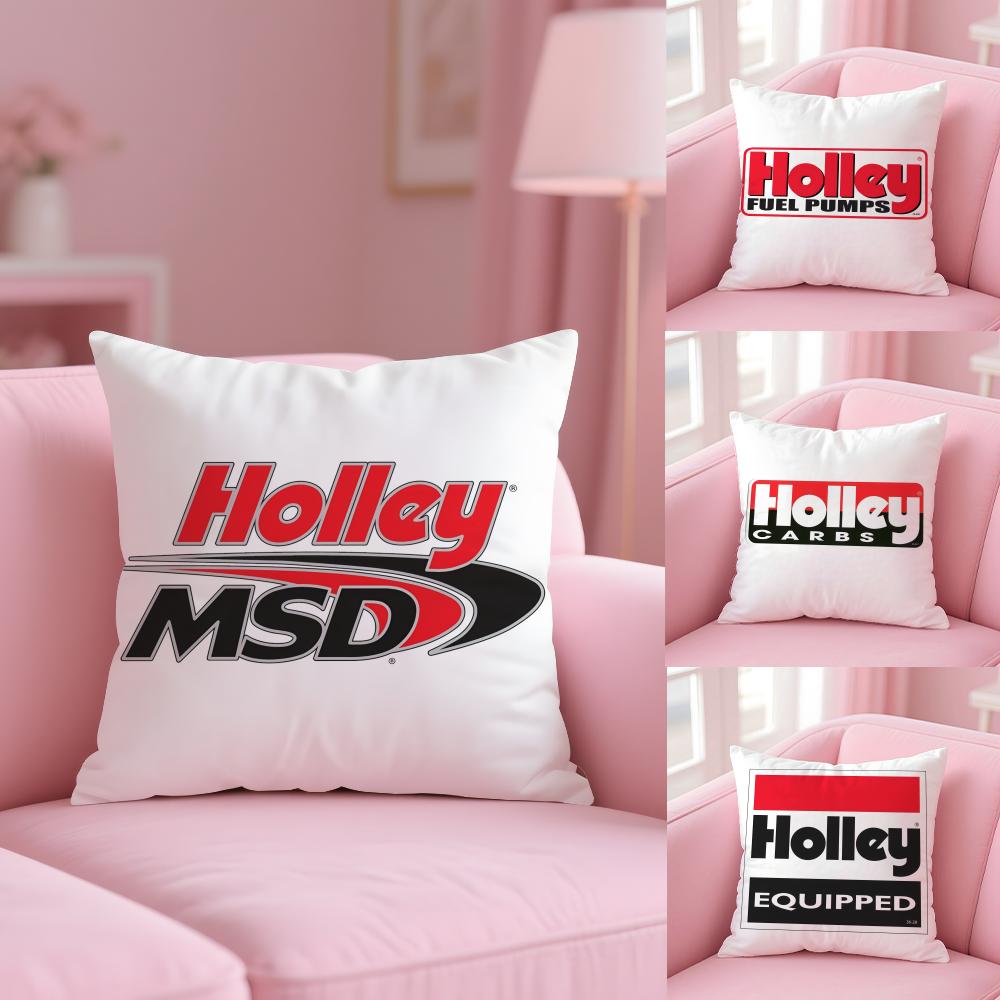 Logo H-Holley Cushion Cover Plush Fabric Soft Double-Sided Printed Invisible Zipper Sofa Pillow Case Home Decor