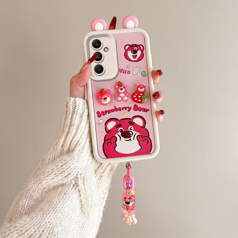 KEYSION Cute Ear 3D Cartoon Case for Samsung S23 FE 5G with Bracelet Soft Silicone Shockproof Phone Back Cover for Galaxy S23 FE