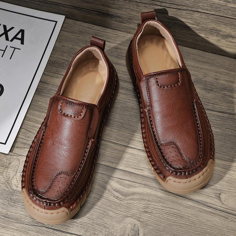 38-46 Retro Cow Leather Shoes Men Loafers Handmade Casual Leather Shoes Moccasins Men Flats Shoes