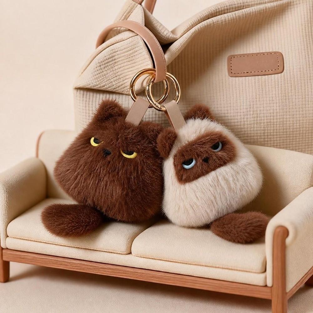 Cute Pull Tail Cat Plush Doll Soft Plush Cat Shaped Cat Keychain Desk Ornament Daily