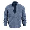 Men Stand Rib Collar Zip Up Suede Bomber Jacket Casual Outerwear Coat