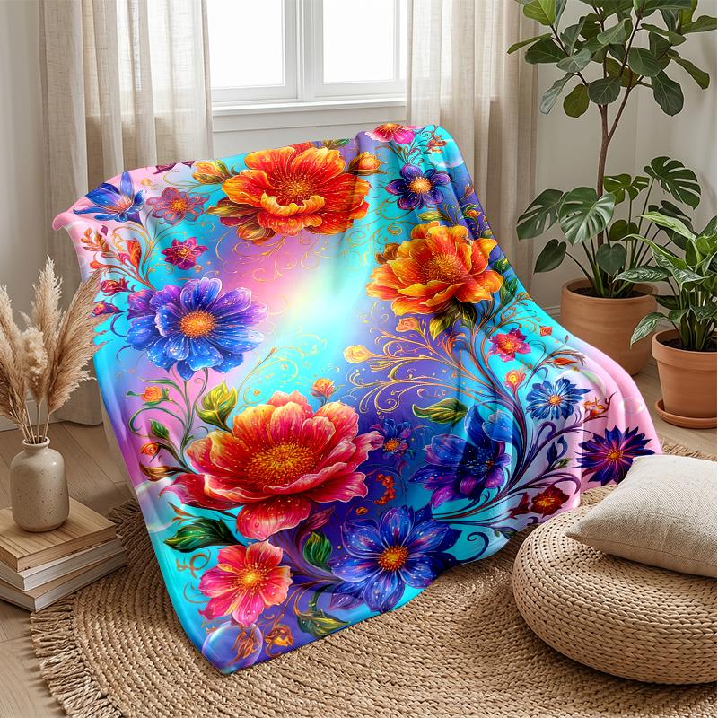 Vibrant Butterflies and Tulips Theme blanket Lightweight Warm Flannel Blanket Decorative Throw Blanket for Home Decoration