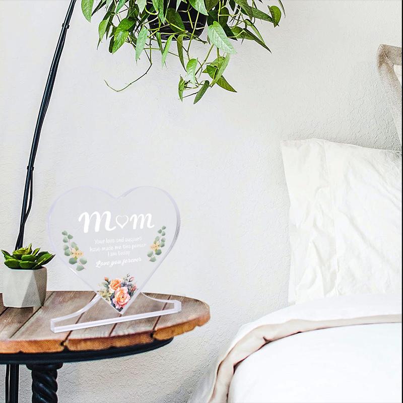 1set To Mom Mother's Day Birthday Love You Forever Artificial Green Vine Flowers Desk Acrylic Decorative Statue Plaque with Stand Gifts Sign