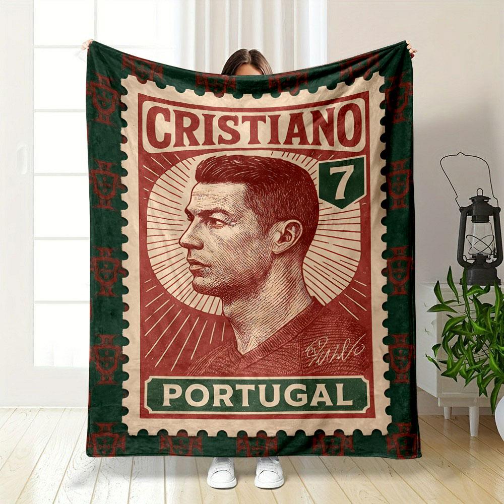 Retro Cristiano Ronaldo Portugal Red Soft Blanket, Silky Soft Blanket for Restful Sleep, Durable Warm Throw for Outdoor Fun