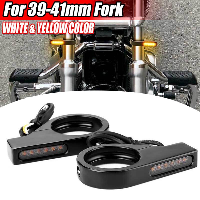 Motorcycle LED Turn Signal Light Indicators 31-34mm Front Fork Clamp Amber Lamps