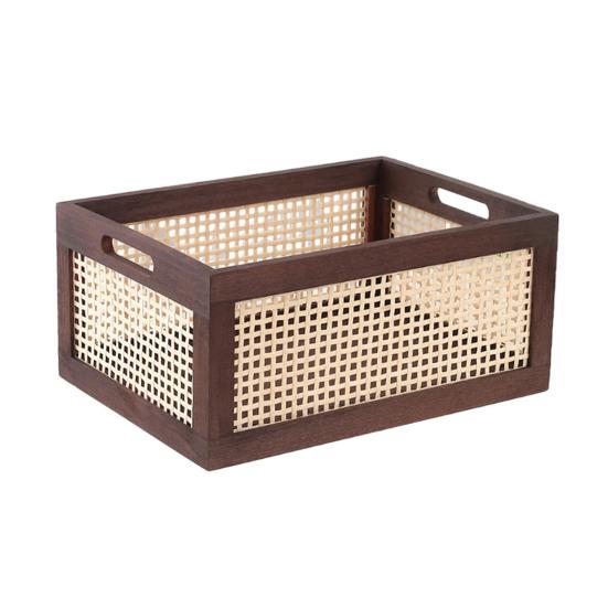 Vinyl Record Storage Box Durable MDF Rattan Vinyl Record Holder with Handle Cubic Desktop Album Organizer for Vinyl Records Multipurpose Storage Small