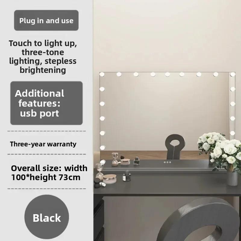 Large Size LED Tabletop Makeup Mirror with Lights Influencer Style for Home/Dorm Bedroom Desktop High-End Feel Dressing Mirror