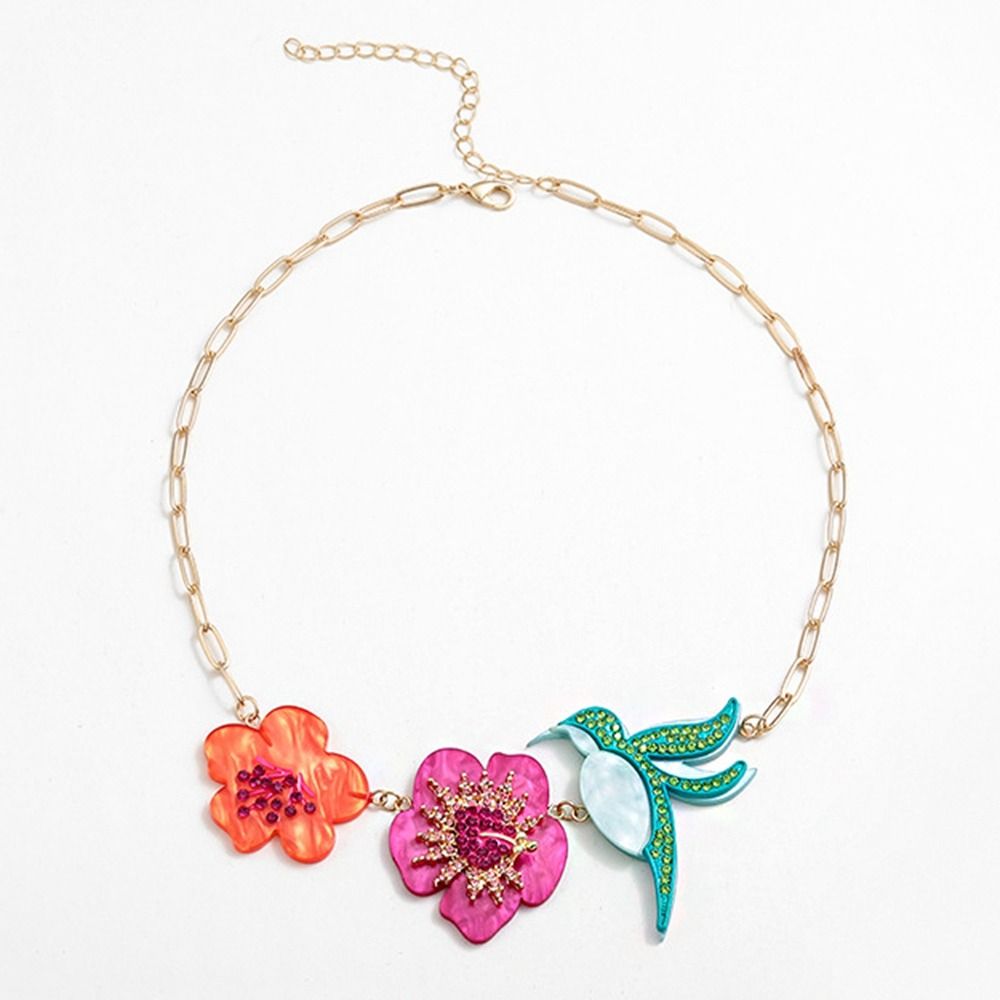 Insects Acrylic Flower Necklace Butterfly Flower Clavicle Chain Colorful Rhinestone Necklace  Gift