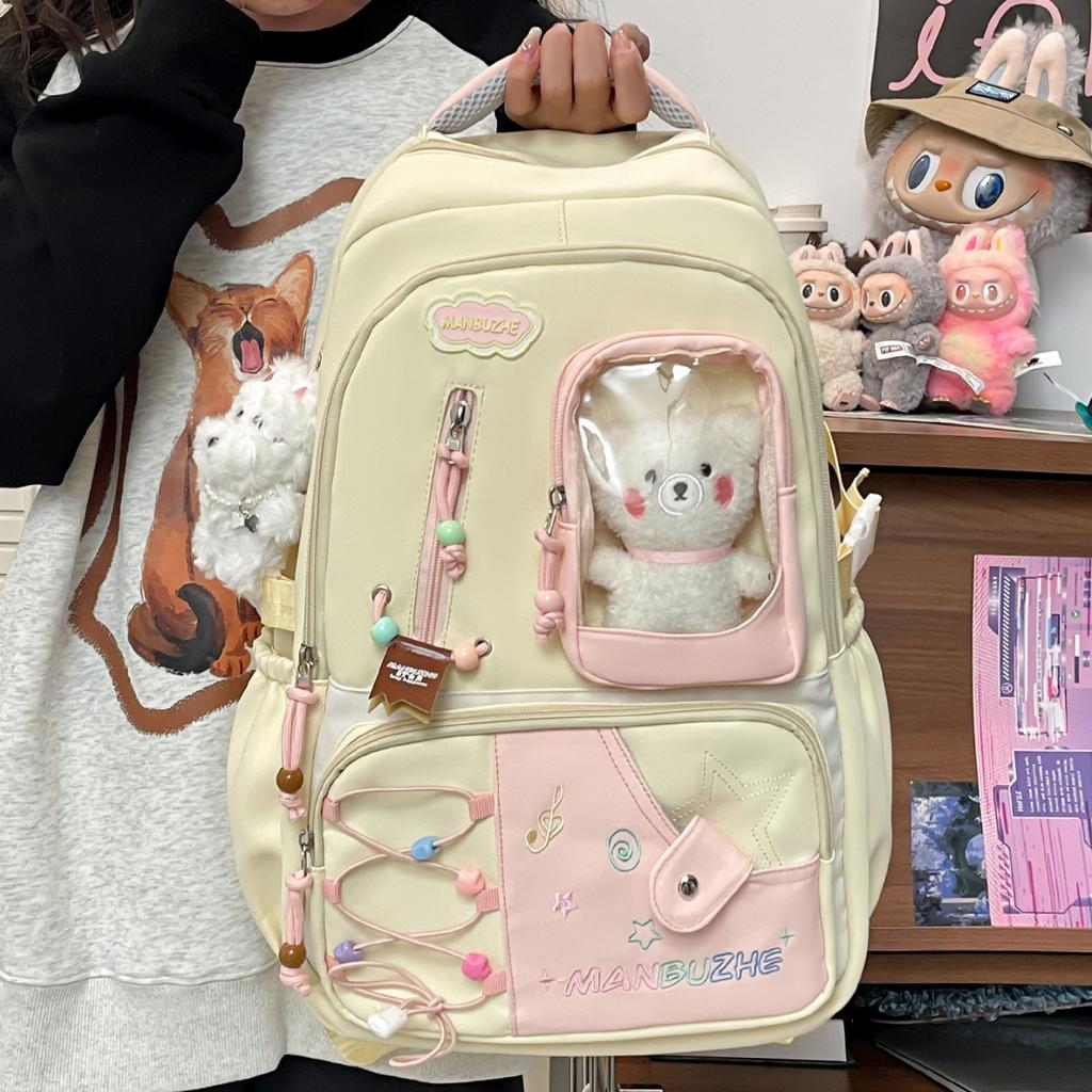 High Value, Fresh and Sweet Wind Backpack, Dopamine Transparent Pain Bag, Korean Version of Fashionable Primary and Secondary School Schoolbag