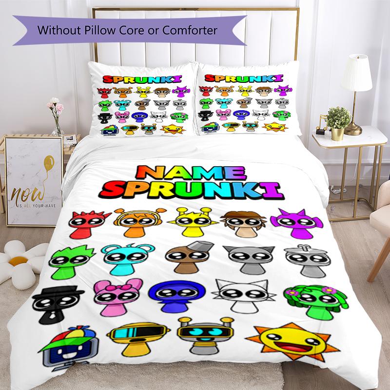 3pcs Custom Name Sprunki Bedding Set Duvet Cover Closure Includes 1 Duvet Cover & 2 Pillowcases, Soft and Comfortable for All Seasons.