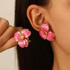 Colorful Drip Oil Flower Stud Earrings - Simple Double-Layer Petal Design for Women, Perfect for Spring and Summer