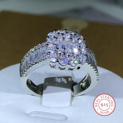 Silver High Quality Square White Zircon Ring For Ladies Wedding Engagement Party Fashion Jewelry Gift