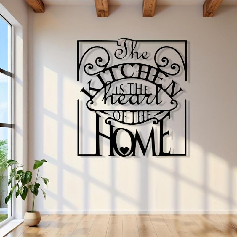 Kitchen Metal Wall Art, 2D Flat Black Decorative Plaque for Dining Area Living Room, Culinary Farmhouse Hanging Ornament