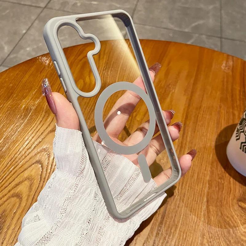 Suitable for Samsung S25Edge Mobile Phone Case A55 Transparent Matte S24ultra Magnetic Magsafe Protective Case S23