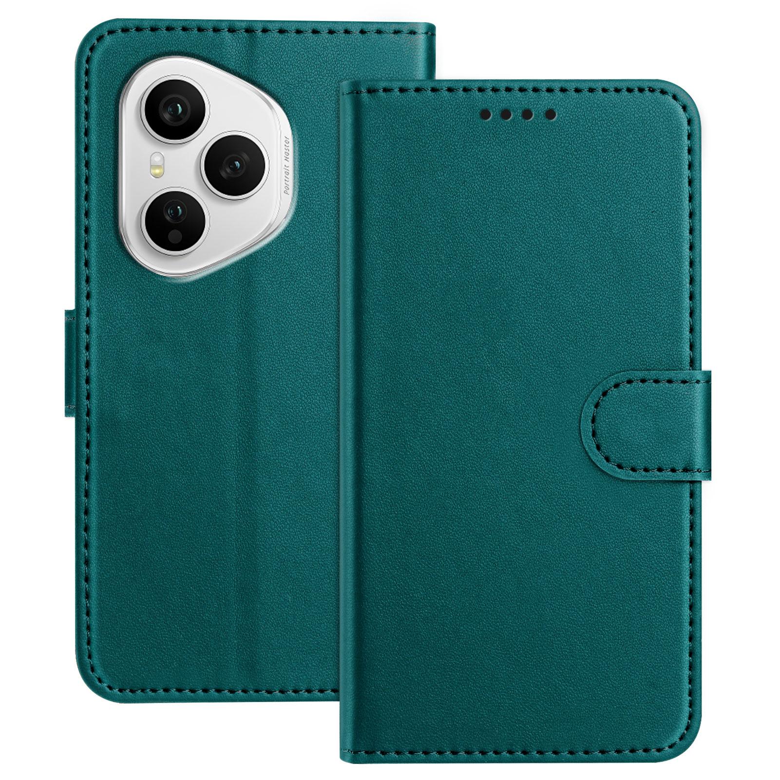 

For Honor 400 Pro 5G (Global) Leather Case Wallet Stand Solid Color Anti Drop Phone Cover Green