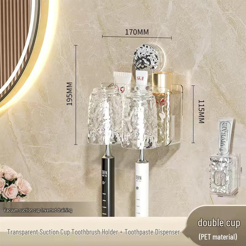 Wall-Mounted Suction Cup Toothbrush & Toothpaste Holder Set with Tooth Squeezer and Cup for Family Bathrooms