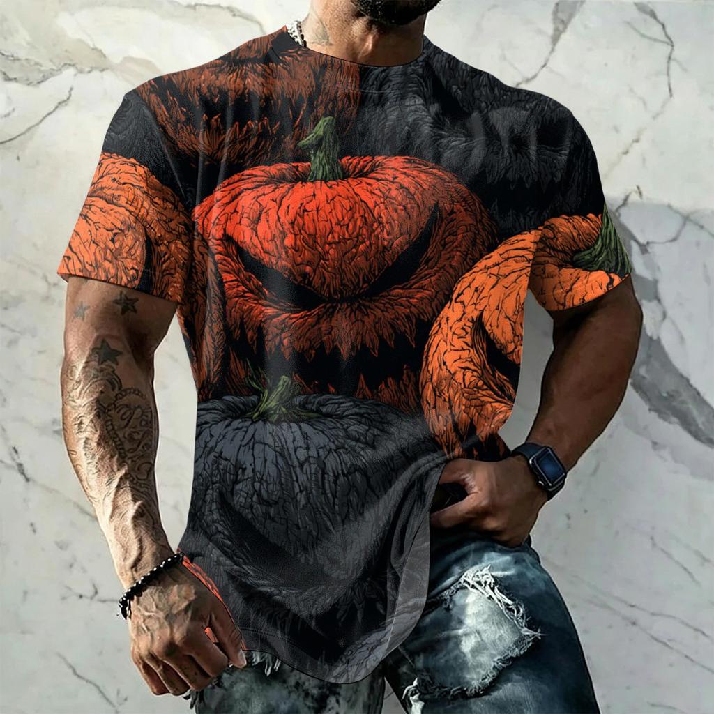 Men's Halloween Print Vintage Texture Short Sleeve T Shirt Loose Breathable Summer Sports Streetwear Casual Everyday Top