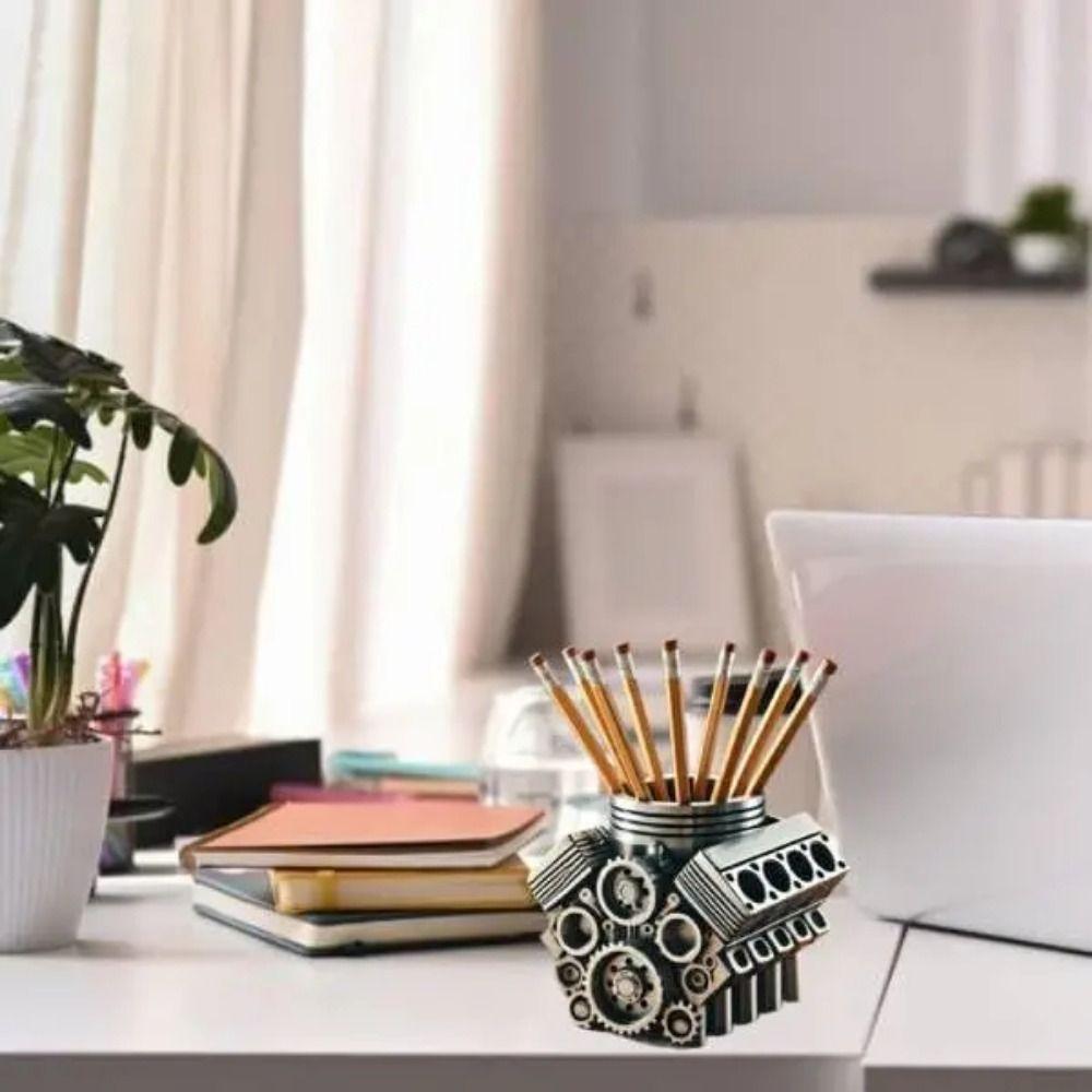 Ornaments Engine Block Pen Holder Crafts Pencil Organizer Desk Organizer  Office