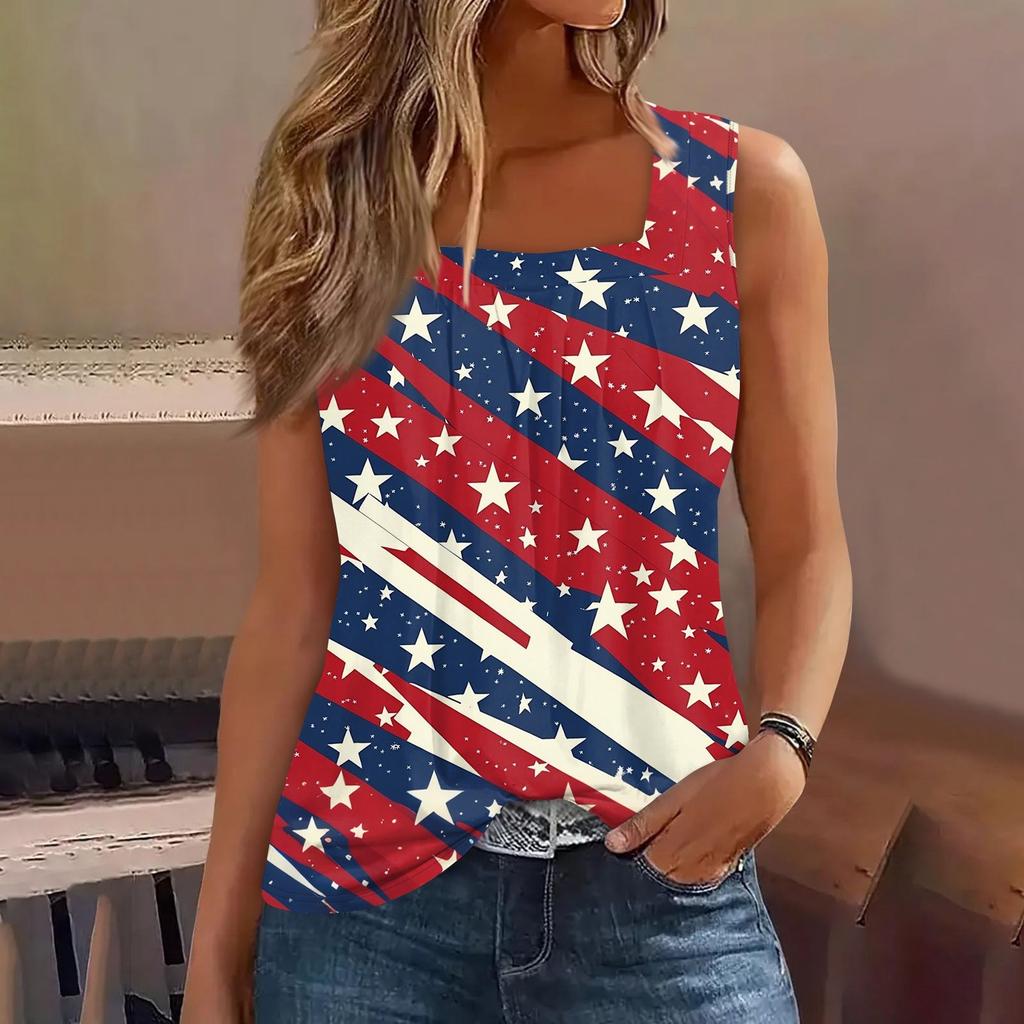 Tanktop mit quadratischem Kragen, bedruckt, lässig, lockere Passform, ärmelloses Shirt