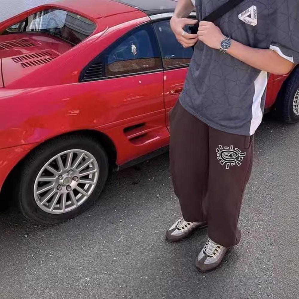 ZYLLO Vintage Grafické Tepláky Ležérní Klasické Kalhoty se Širokou Nohavicí Hip Hopové Kalhoty