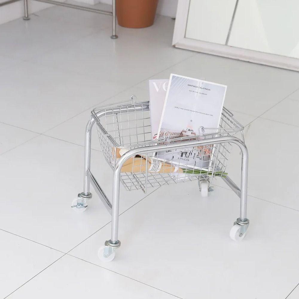 Large Capacity Mobile Trolley Storage Rack Convenient Book Shelf Home Snack Storage Basket Bedroom