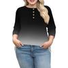 Women's Large Size Print 3/4 Sleeve Button Collar Top T-Shirt Bottoming Shirt