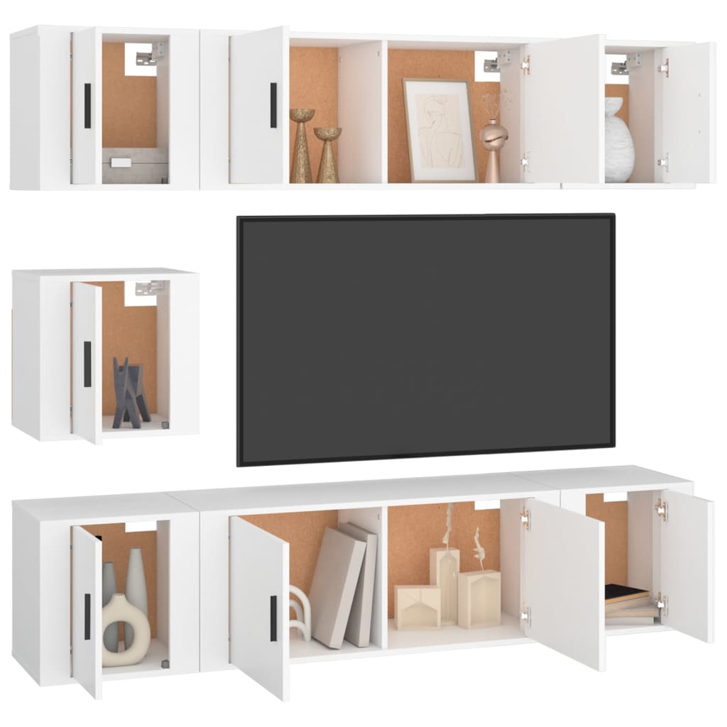 7 Piece TV Cabinet Set White Particleboard