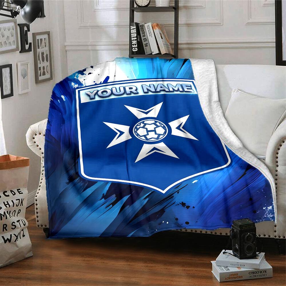 1pc AJ Auxerre Blanket with Custom Name, Gift, for Men and Women, Soft Blanket, Good for Sofa Bed Couch Travel, Lightweight Flannel Blanket