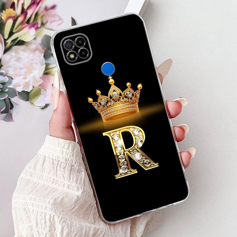 Clear Casing For Redmi 9C NFC Cover Redmi 9C Case Transparent Fashion Luxury A-Z Letters Crown Soft TPU Phone Case