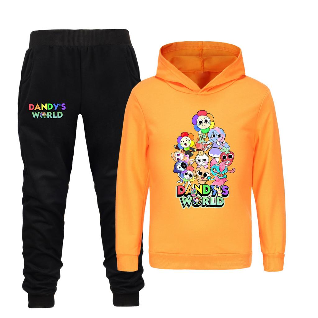 

5406 2pcs/set Kids Boys Girls Dandy World Printed Cotton Hoodies Top Pants Clothes Set 160cm помаранчевий