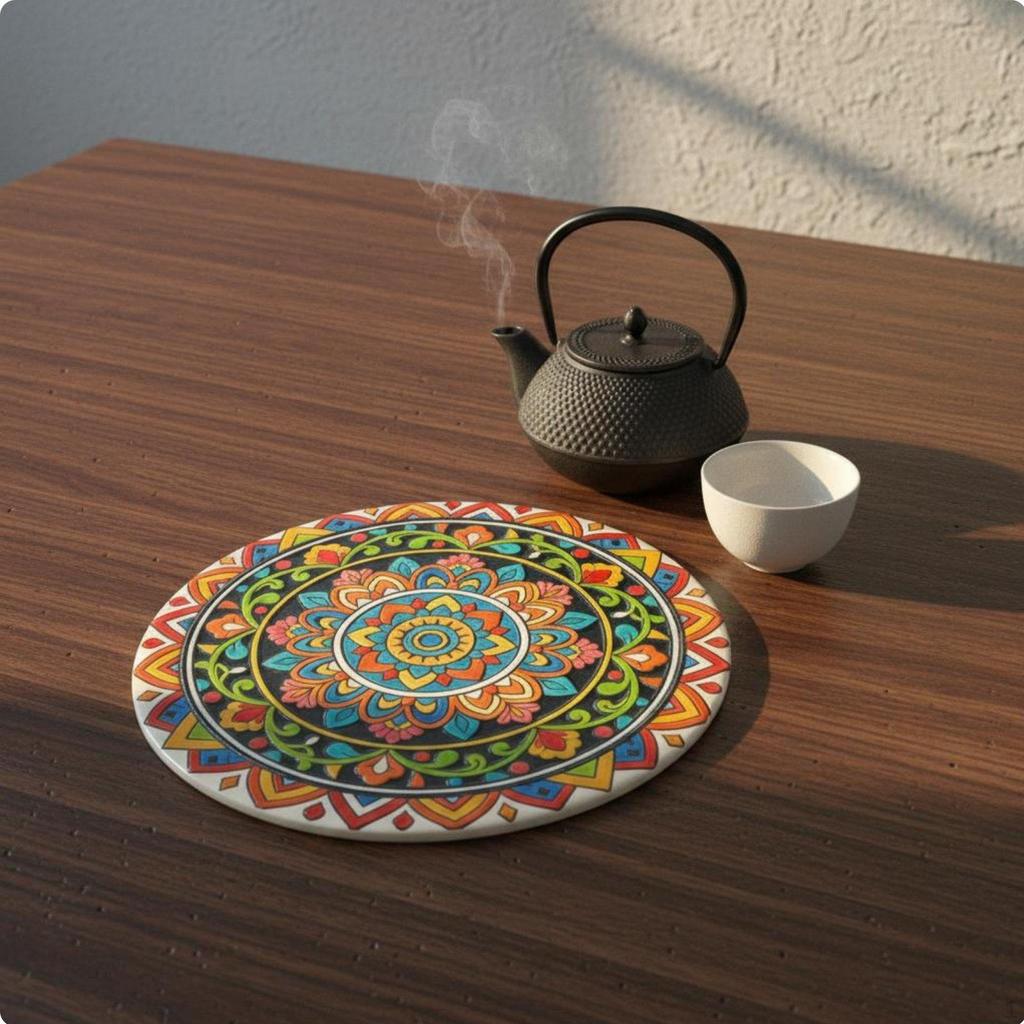 Bohemian Ceramic Coaster HeatResistant Design Cup Mats NonSlip Mandala Pattern Mat for