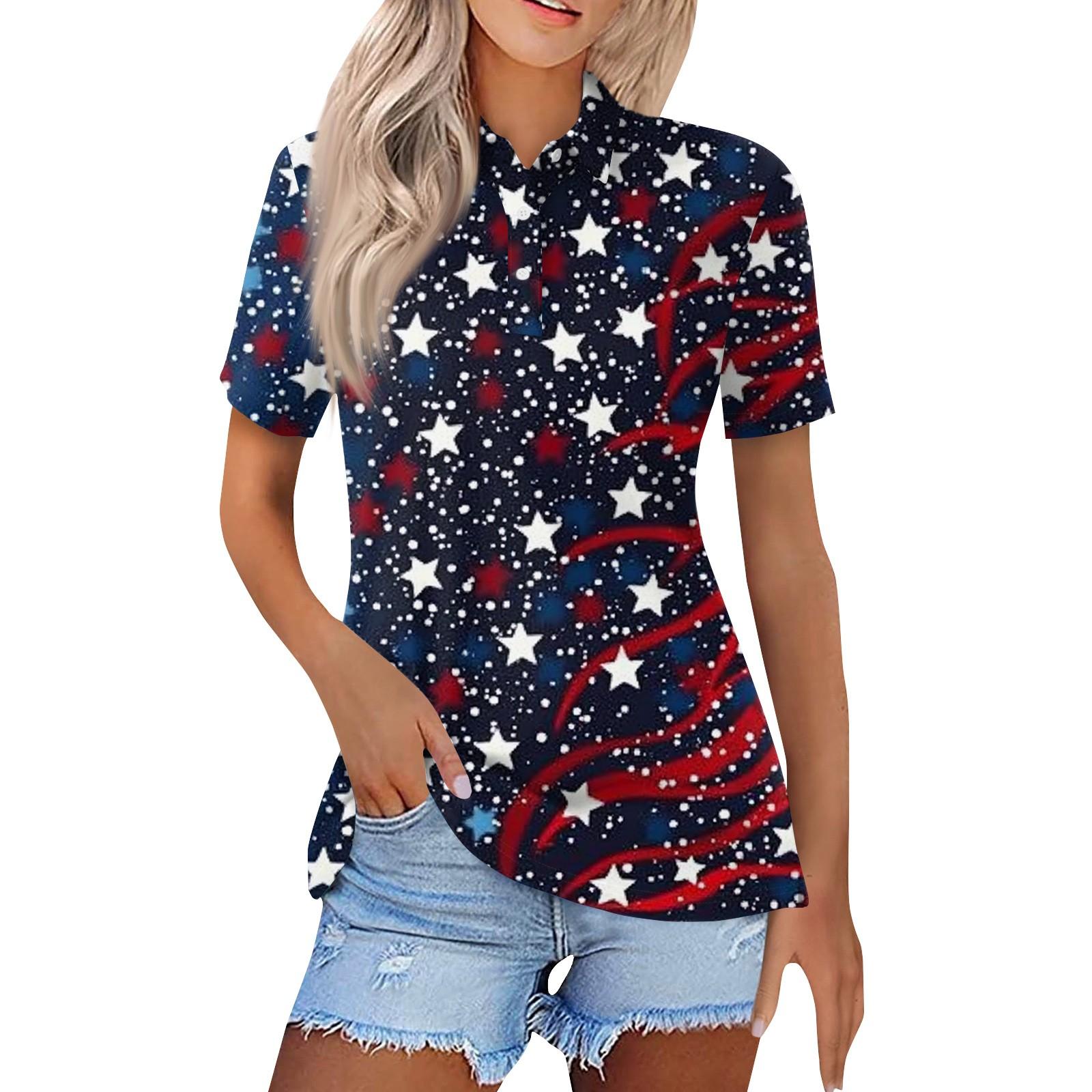 

Женская модная повседневная рубашка с отворотом и коротким рукавом с принтом, женские топы на пуговицах M тёмно-синий