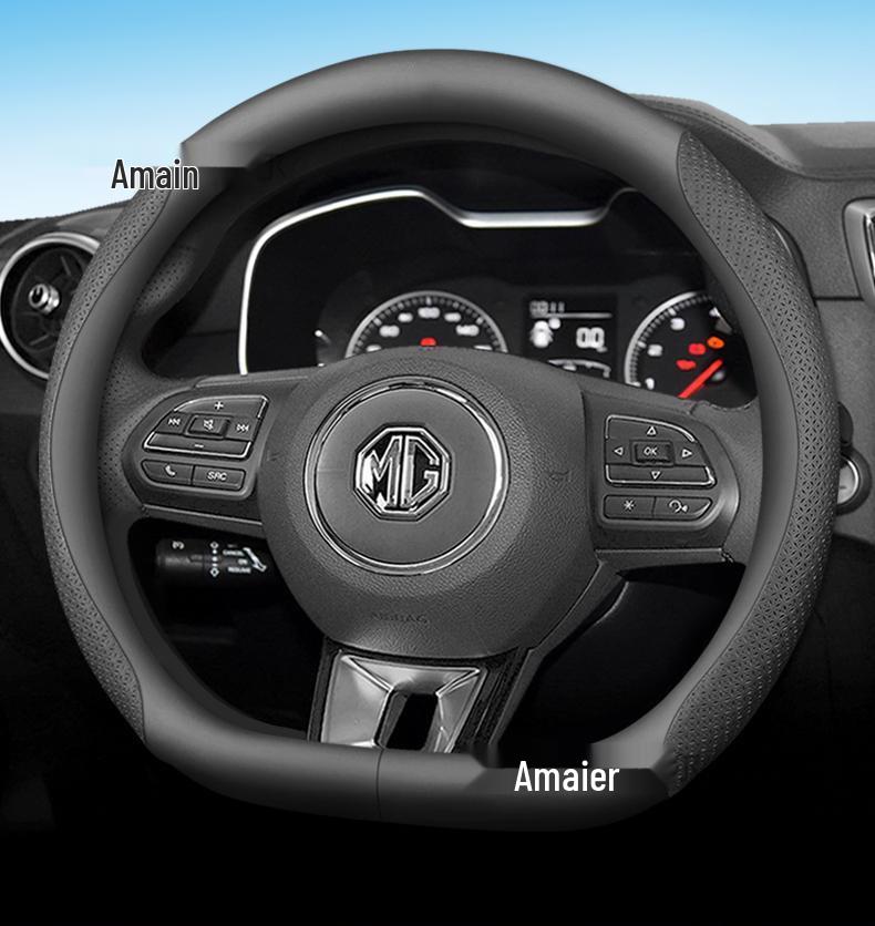 MG Steering Wheel Cover - Ultra-Thin Genuine Leather, Four Seasons Fit for MG5, Ome, ZS, Navigator, HS