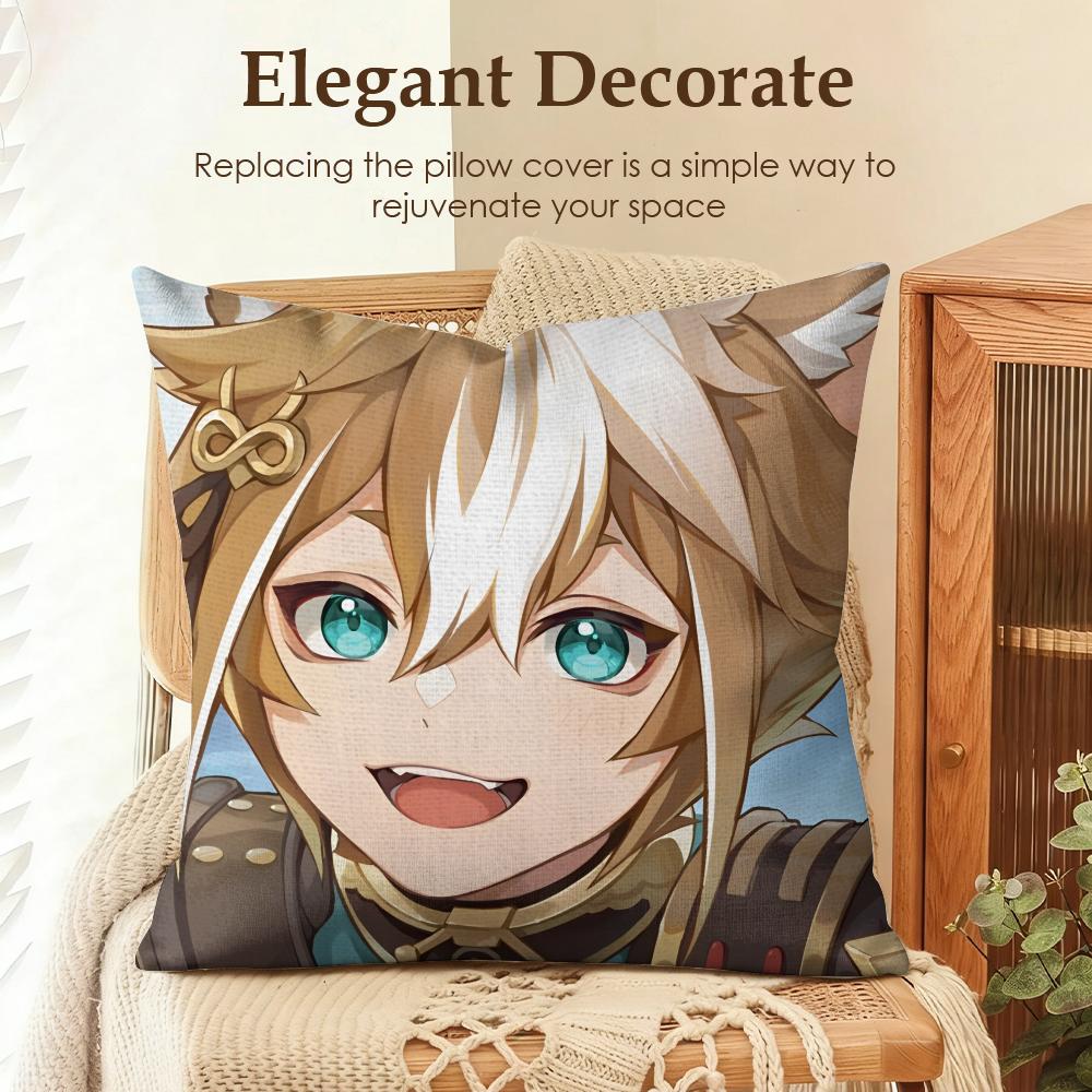 

Gorou genshin impact cute Cushion Cover Natural Linen Organic Fabric DoubleSided Printing Sofa Home Decor Gift Pillow Case 30x30cm