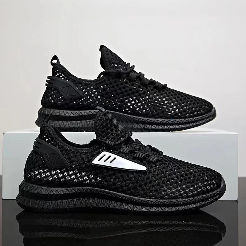 

New Casual Shoes Men Sneakers Comfortable Trend Everything Breathable Hollow and Breathable Mesh Summer 44 чёрный
