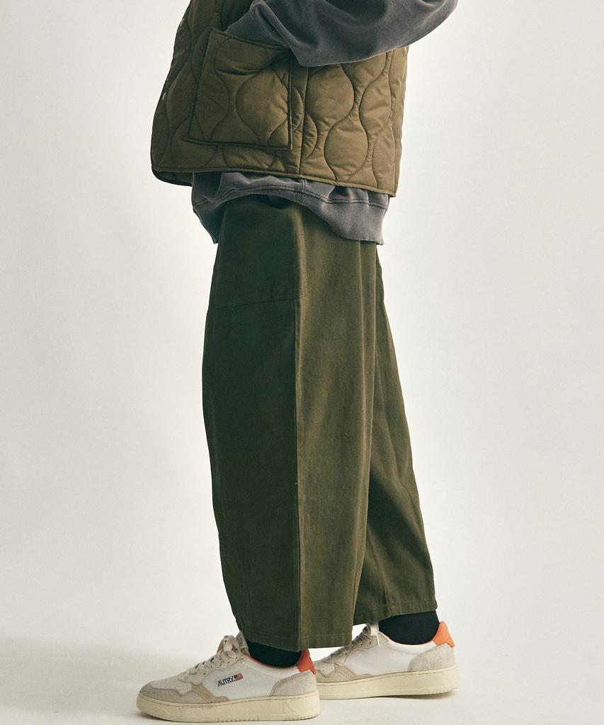 Deulouem Wide Balloon Crop Cotton Pants (Khaki)