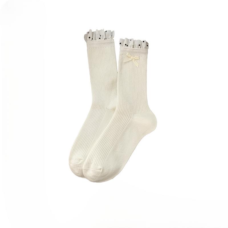 

Female Spring and Autumn Bow Wave Dot Lace Barrel Pile Pile Socks 1 pair