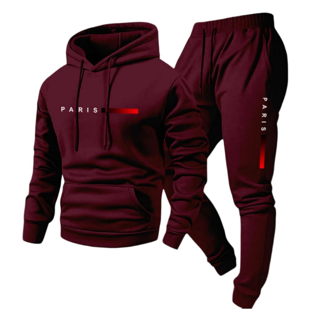 Men's Casual Color Letter-printed Sweatshirt Set, Men's Fleece Hooded Drawstring Sweatshirt And Sweatpants Two-piece Set