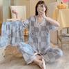 Short-Sleeved Pajamas Three-Piece Korean Version Of Sweet And Cute Cardigan Women'S Loungewear