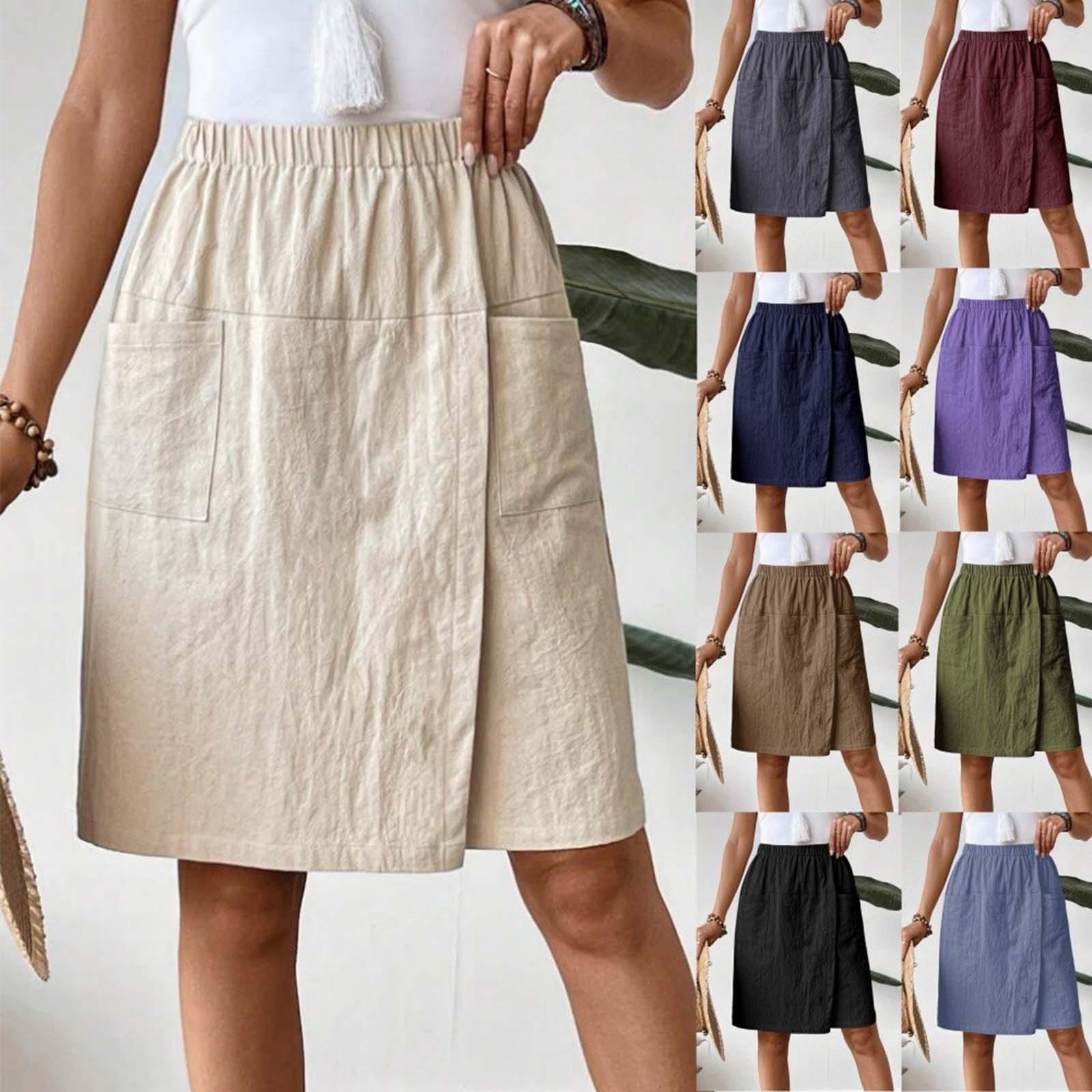 

Women s Fashion Pants And Skirts Solid Color Elastic Waist Pocket Casual Shorts XL винний