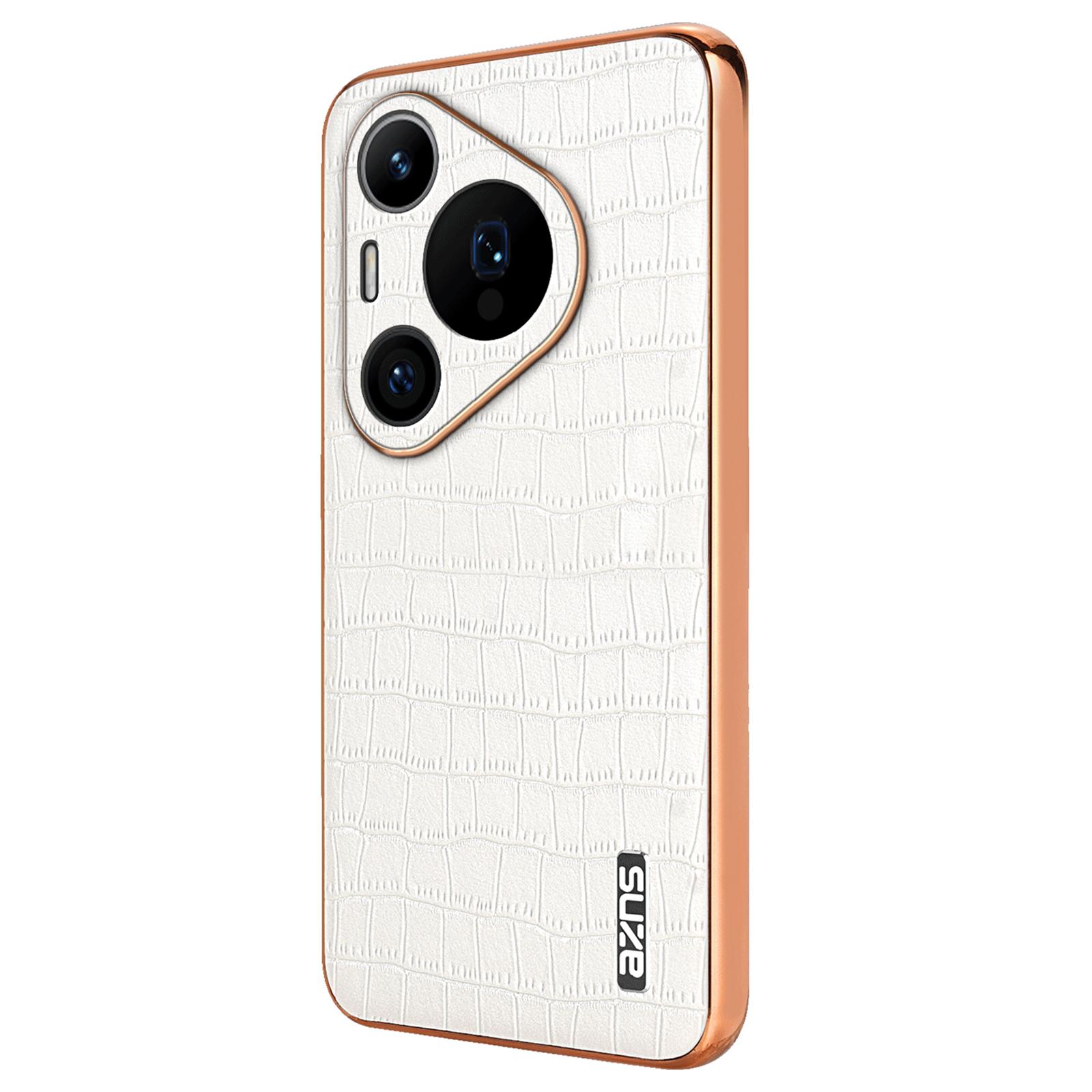 

For Huawei Pura 70 Pro/Pura 70 Pro+ Case PU Leather Coated TPU Electroplating Phone Cover White