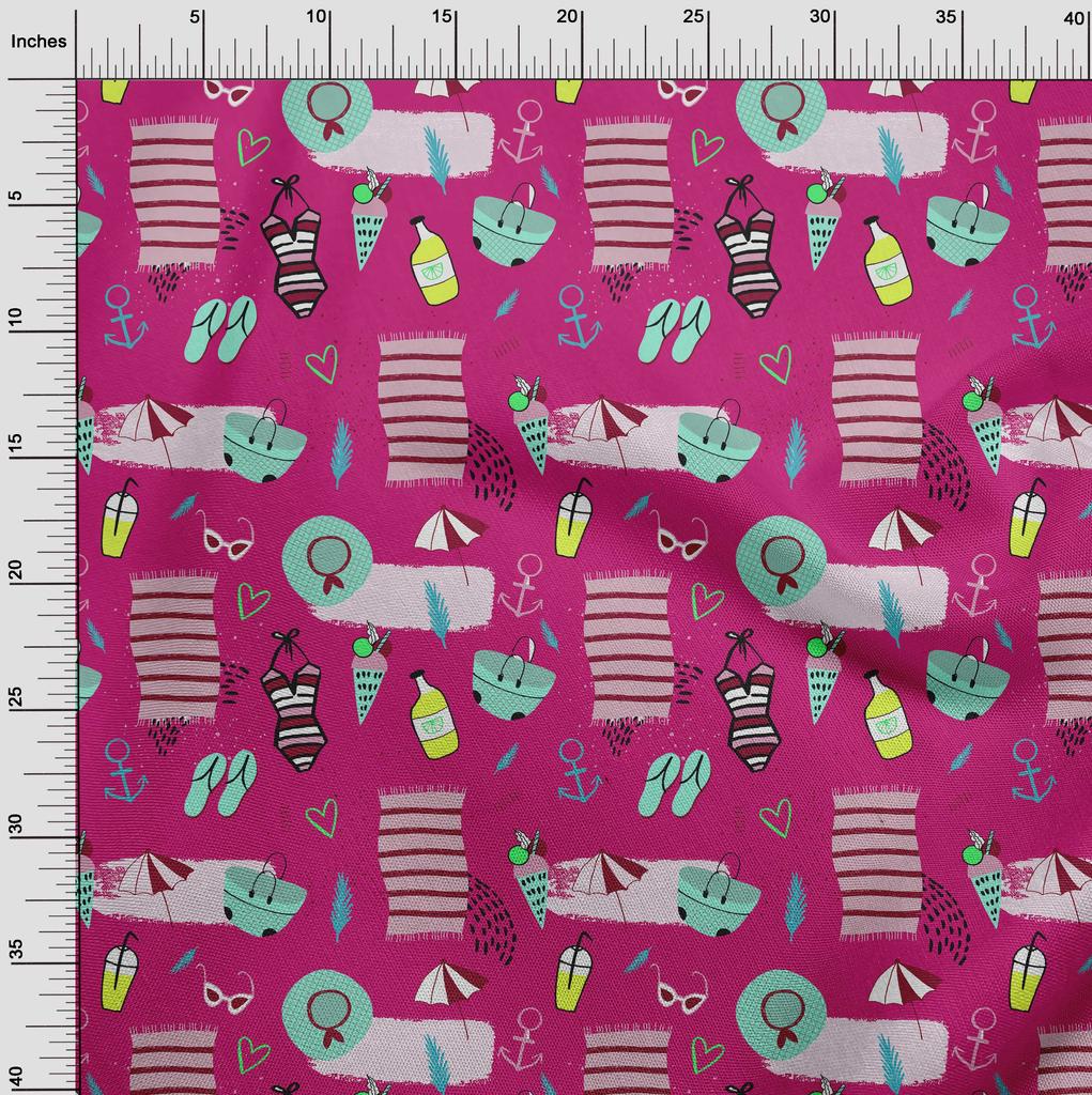 oneOone Cotton Flex Fuschia Pink Fabric Summer Beach Diy Clothing Quilting Fabric Print Fabric By Yard 40 Inch