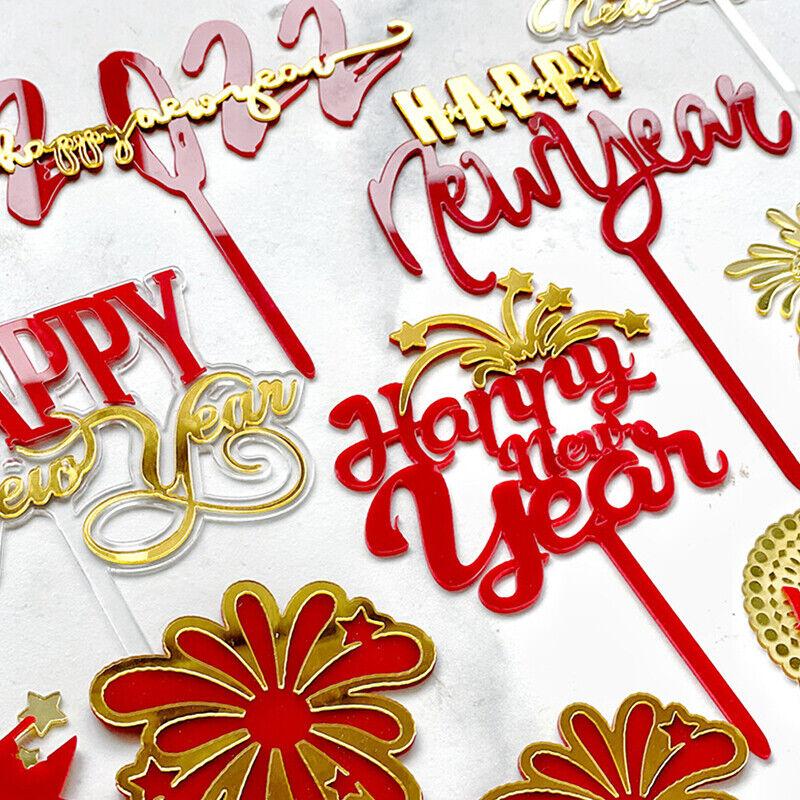 10 STUKS Gelukkig Nieuwjaar Taarttopper Acryl Cupcaketopper Kerst Dessert Insteek Voedselprikkers voor Nieuwjaar Afstudeerfeest Benodigdheden Bedankjes