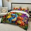 3 pièces Housse de couette Dinosaure Coloré Dessin Animé Tissu de Literie Confortable Doux et Respirant Inclus (Housse de couette* 1+Taies d'oreiller*2)