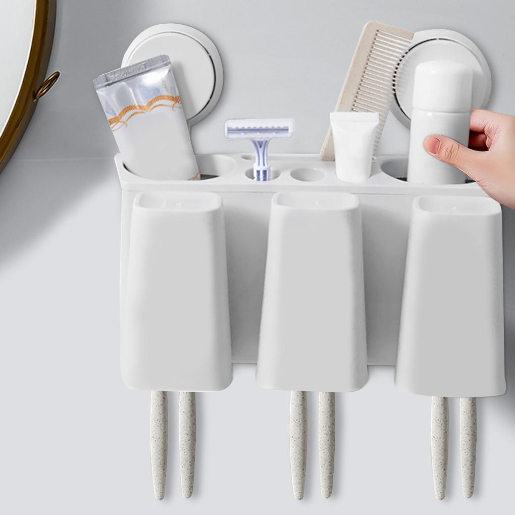 Zahnbürstenhalter Organizer Wandmontage Badezimmer Zahnpasta Rack Mundwasser Tassen Behälter