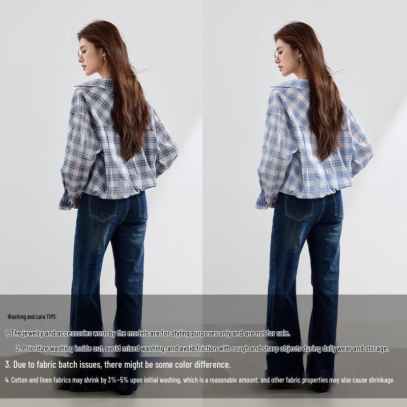VICTORIA&VERA Women's Cotton Faux Two-Piece Plaid Long Sleeve Shirt