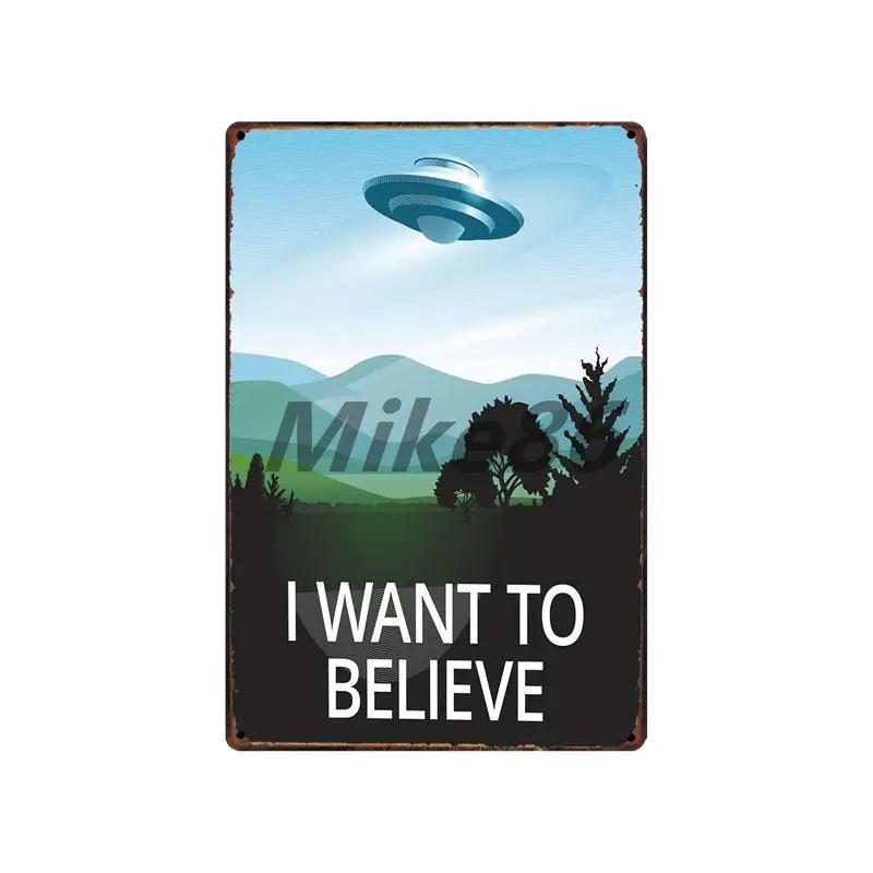 [ Mike86 ] Wanring AREA 51 I WANT TO BELIEVE UFO Aliens Metal Sign Wall Plaque Poster Custom Painting Room Decor Art LT-1695